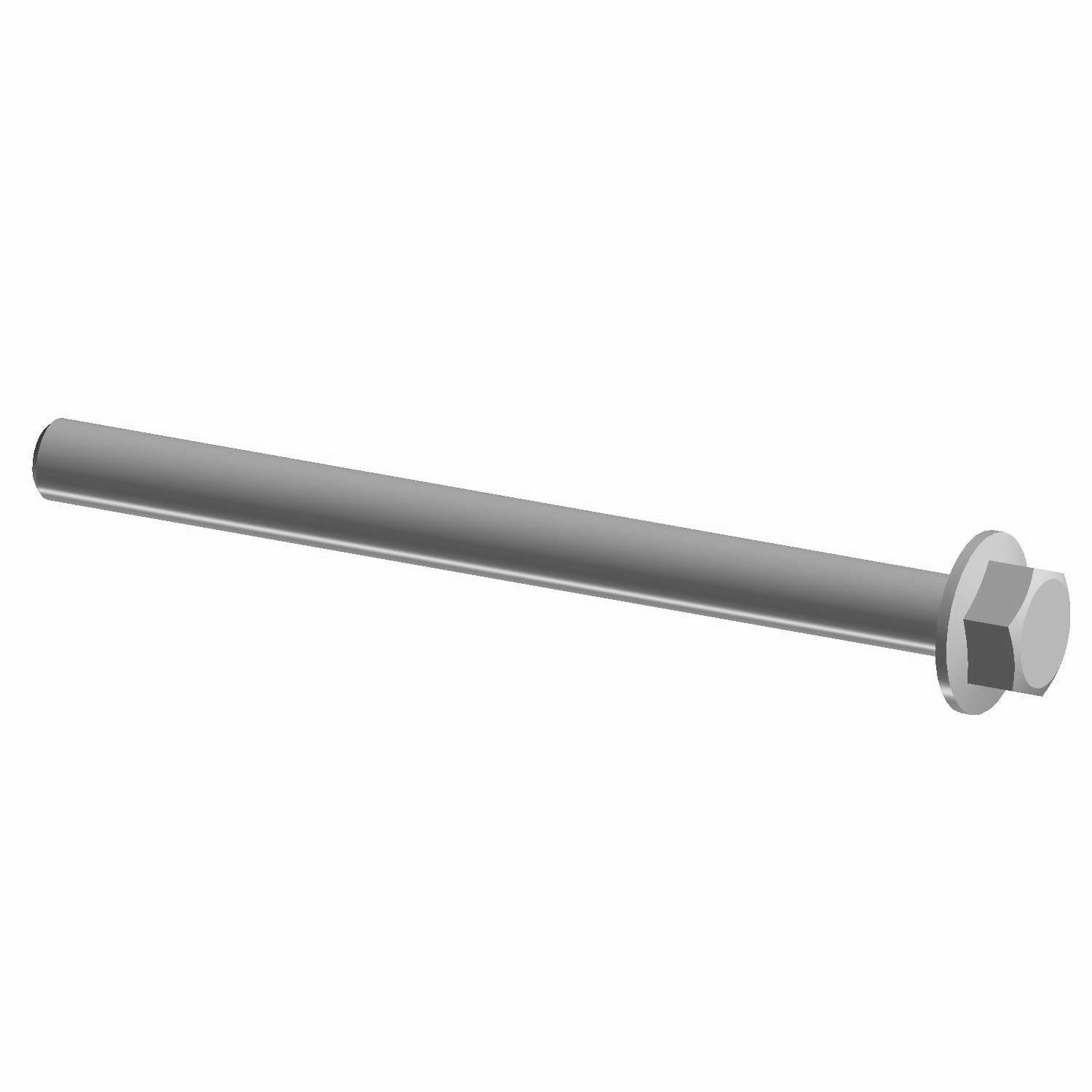 Silver metal hex bolt with threaded end and smooth shaft, M10x1.5x125 size.