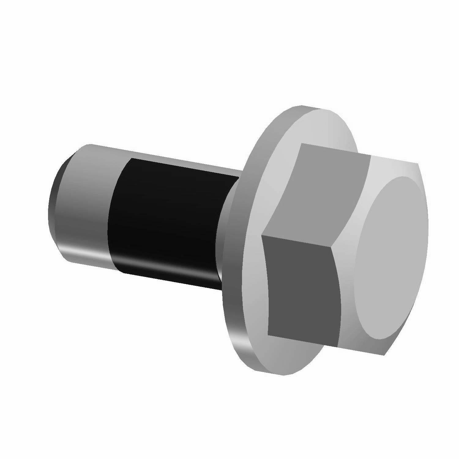 Silver metal bolt with hexagonal head and smooth cylindrical shaft.
