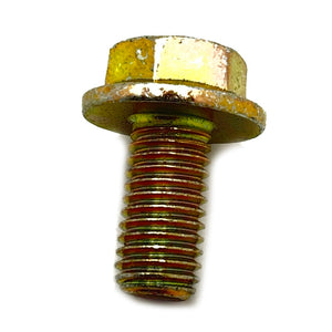 Gold-toned hex flange bolt with threaded shaft and slightly worn finish.
