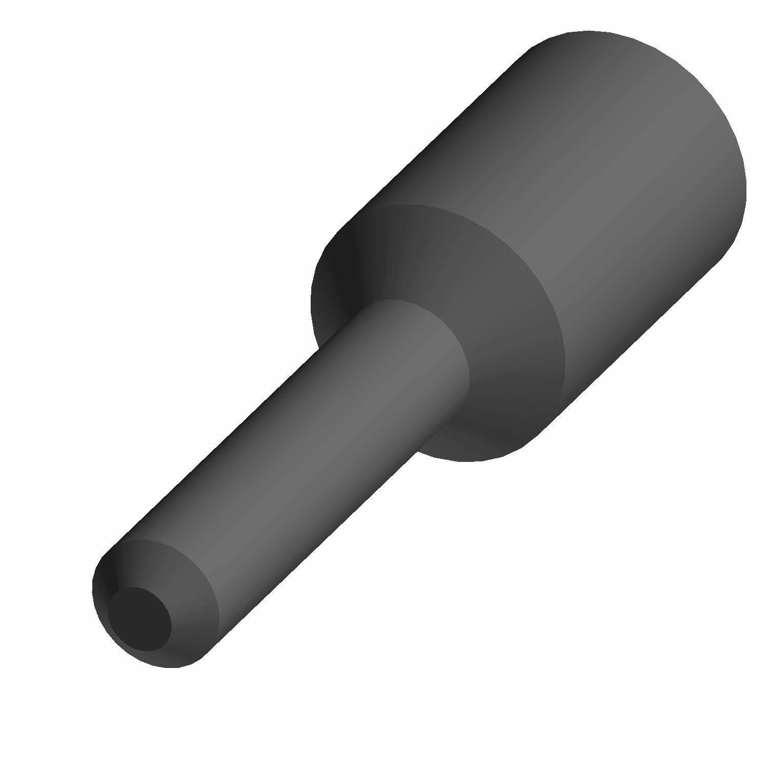 Black cylindrical dog point screw with a hollowed tip and smooth shaft design.