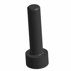 Black cylindrical screw with a wide flat head and smooth shaft, metal material.