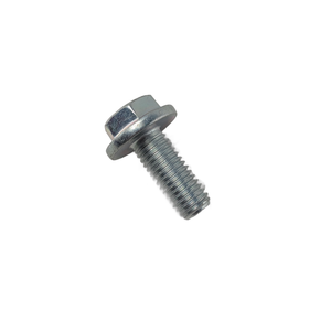 Silver hex flange screw with partial threading, designed for motorcycle assembly.