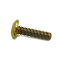 Metal screw with gold-colored rounded head and fully threaded silver shaft.