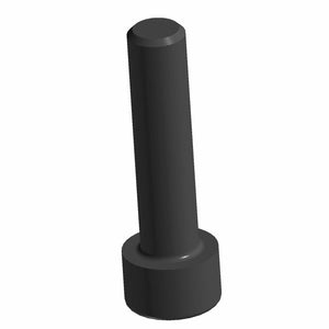 Black cylindrical screw with a flat round head and smooth shaft.