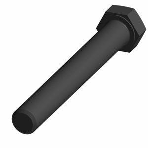 Black hex head screw with cylindrical threaded shaft, sturdy metal construction.