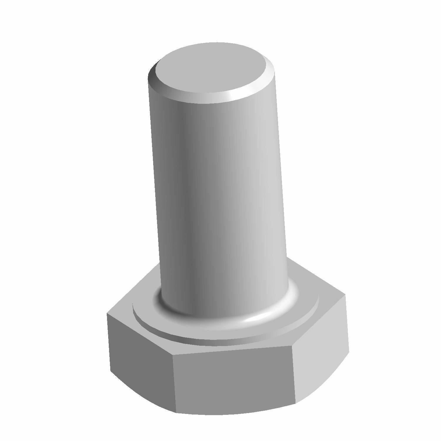 Silver hex head screw with cylindrical threaded shaft, smooth finish, medium length.