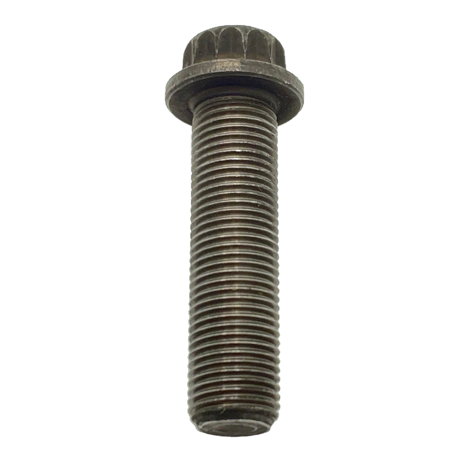 Black metal bolt with M10x1.0x38 threading and a flanged hex head.