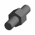 Gray metal stud with cylindrical ends and a hexagonal center section for tightening.