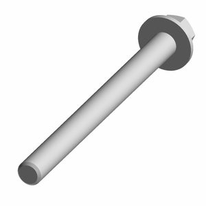Long silver metal screw with hexagonal head and unthreaded shaft.