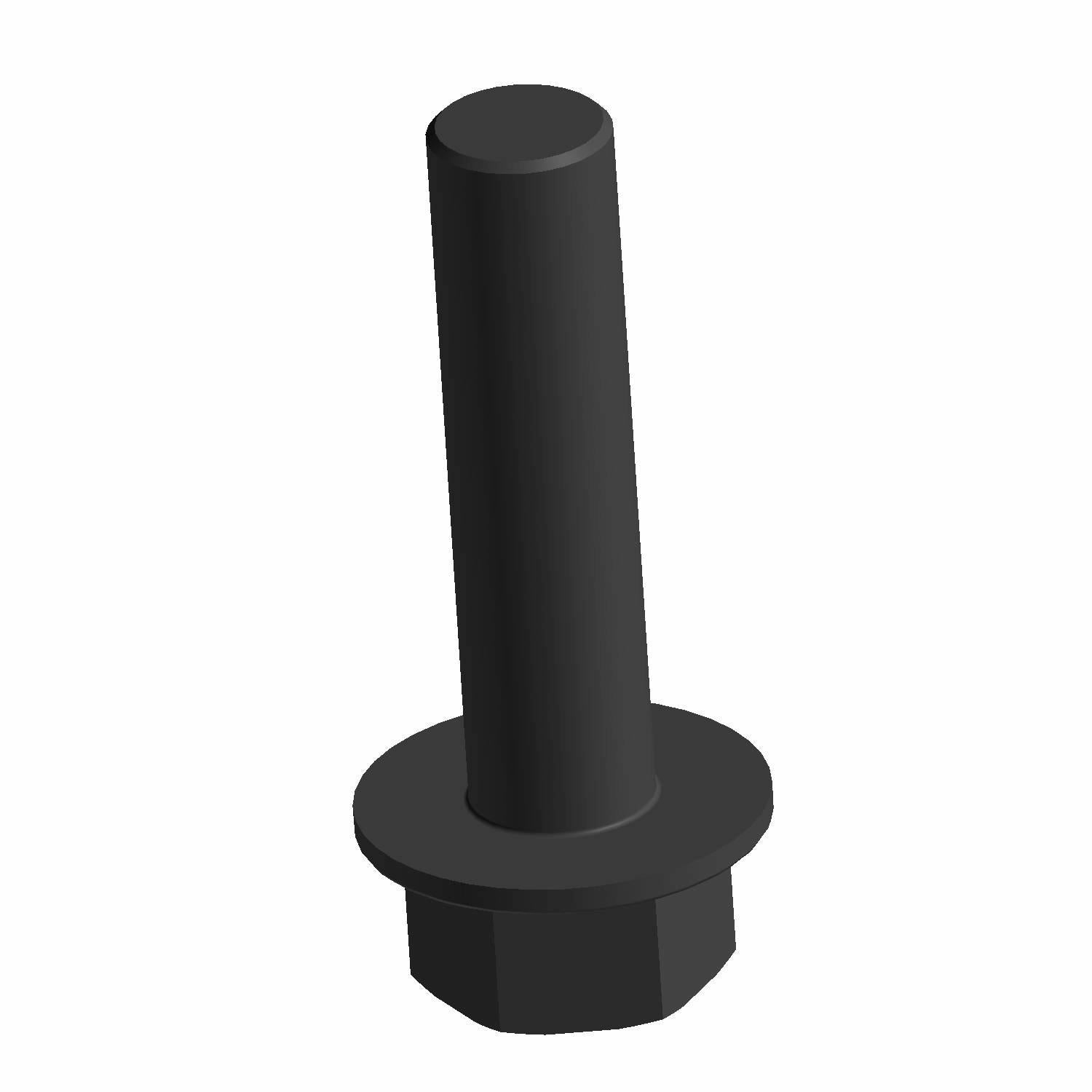 Black hex flanged screw with a threaded shaft and flat washer-like flange base.