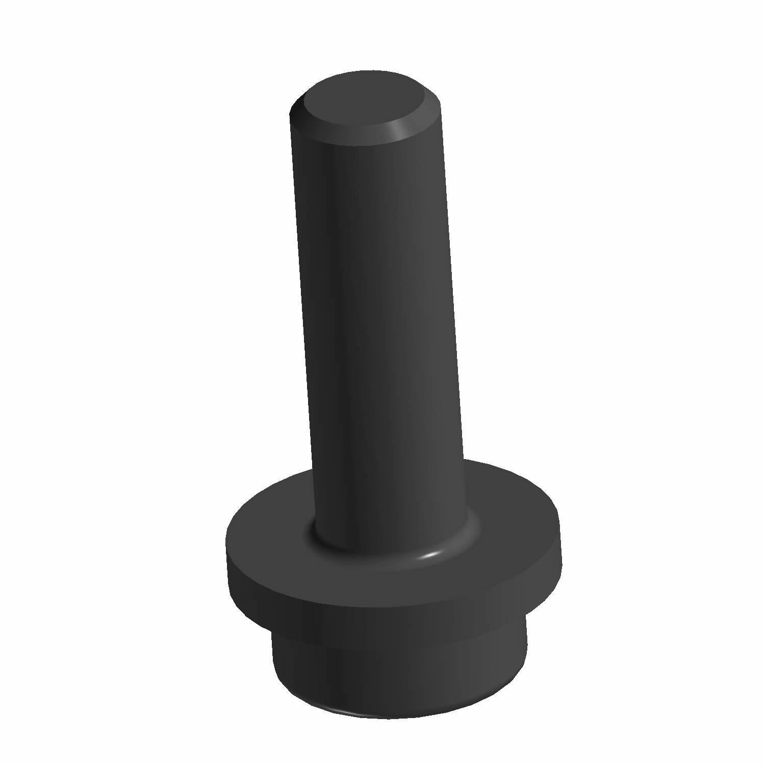 Black cylindrical screw with a rounded top and a wide, flat base designed for secure fastening.