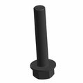 Black hex bolt screw with flange and long cylindrical threaded shaft.