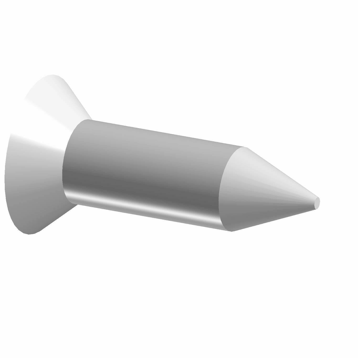Silver metal screw with flat countersunk head and pointed tip, #6-20x.50 size.