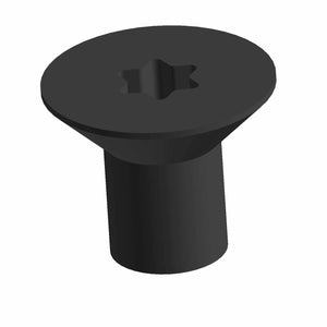 Black metal screw with a flat, wide, star-shaped slotted head and a cylindrical threaded shaft.