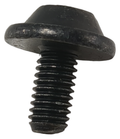 Black metal motorcycle screw with a wide domed flange head and threaded shank.
