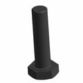 Black hex head screw with a cylindrical threaded shaft, likely metal.