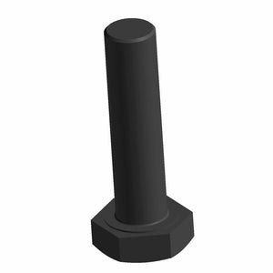 Black hex head screw with a cylindrical threaded shaft, likely metal.