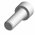 Silver metal screw with cylindrical shaft and flat, round head.