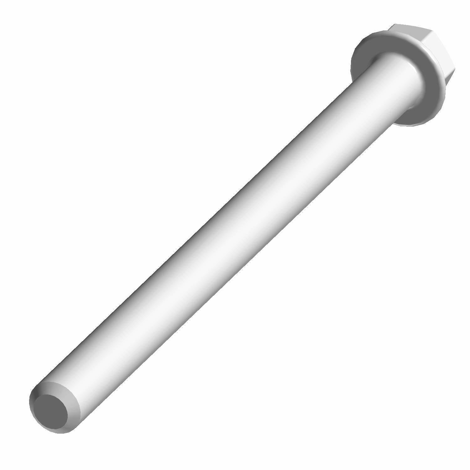 Long silver hex flange screw with a smooth cylindrical shaft and hexagonal head.