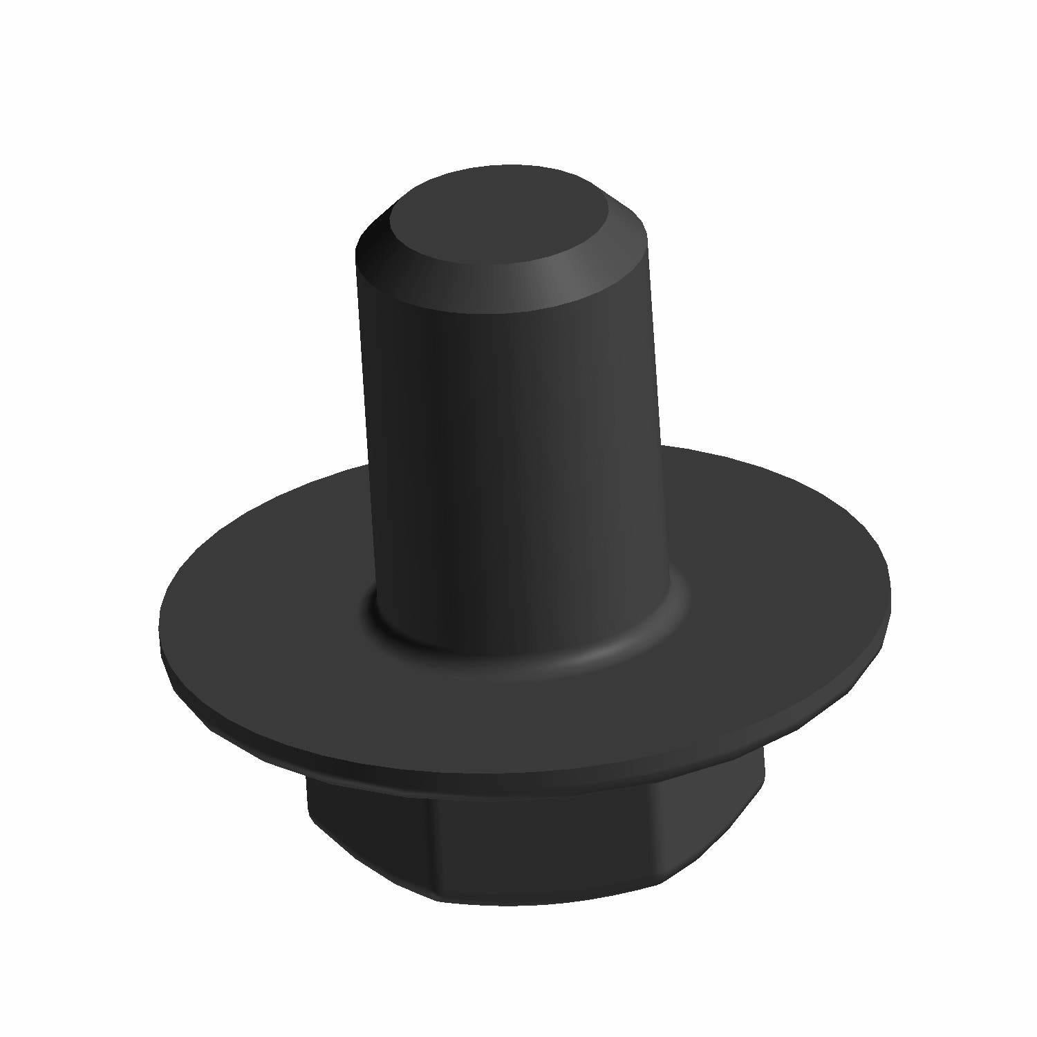 Black metal hex flange screw with cylindrical head and smooth top surface.