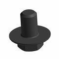 Black metal hex flange screw with cylindrical head and smooth top surface.