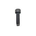 Black metal lock screw with cylindrical head and coarse threading, 8mm x 1.25mm x 2 length.