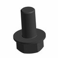 Black hexagonal screw with cylindrical head and flat flange base, likely metal or hard plastic.