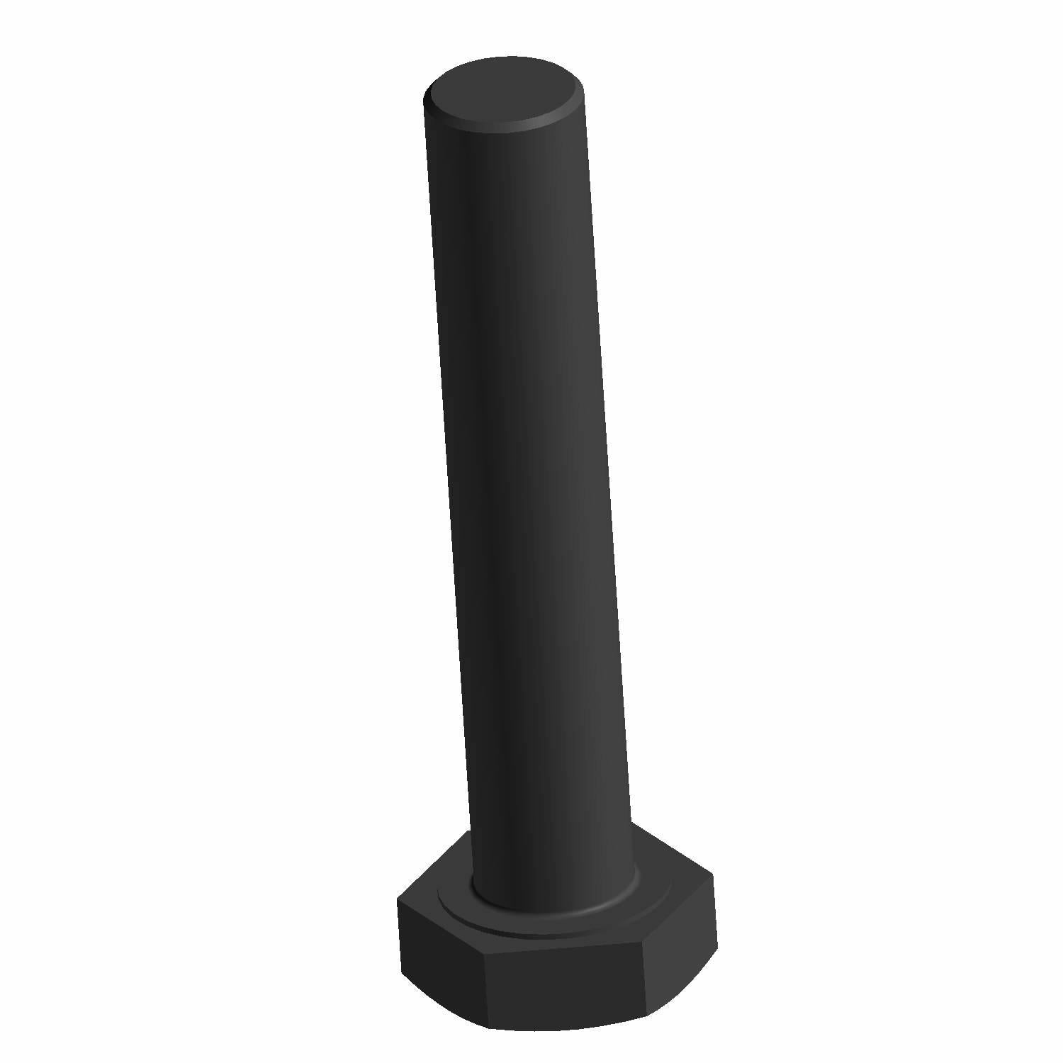 Black hex bolt screw with cylindrical shaft and flat hexagonal head, metal finish.