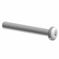 Silver metal Torx pin head screw with round flat head and threaded shaft.