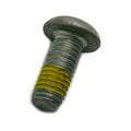 Gray metal Torx button head screw with yellow thread locking compound, M5x0.8x12 size.