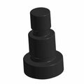 Black cylindrical metal screw with stepped design and flat base, smooth finish.