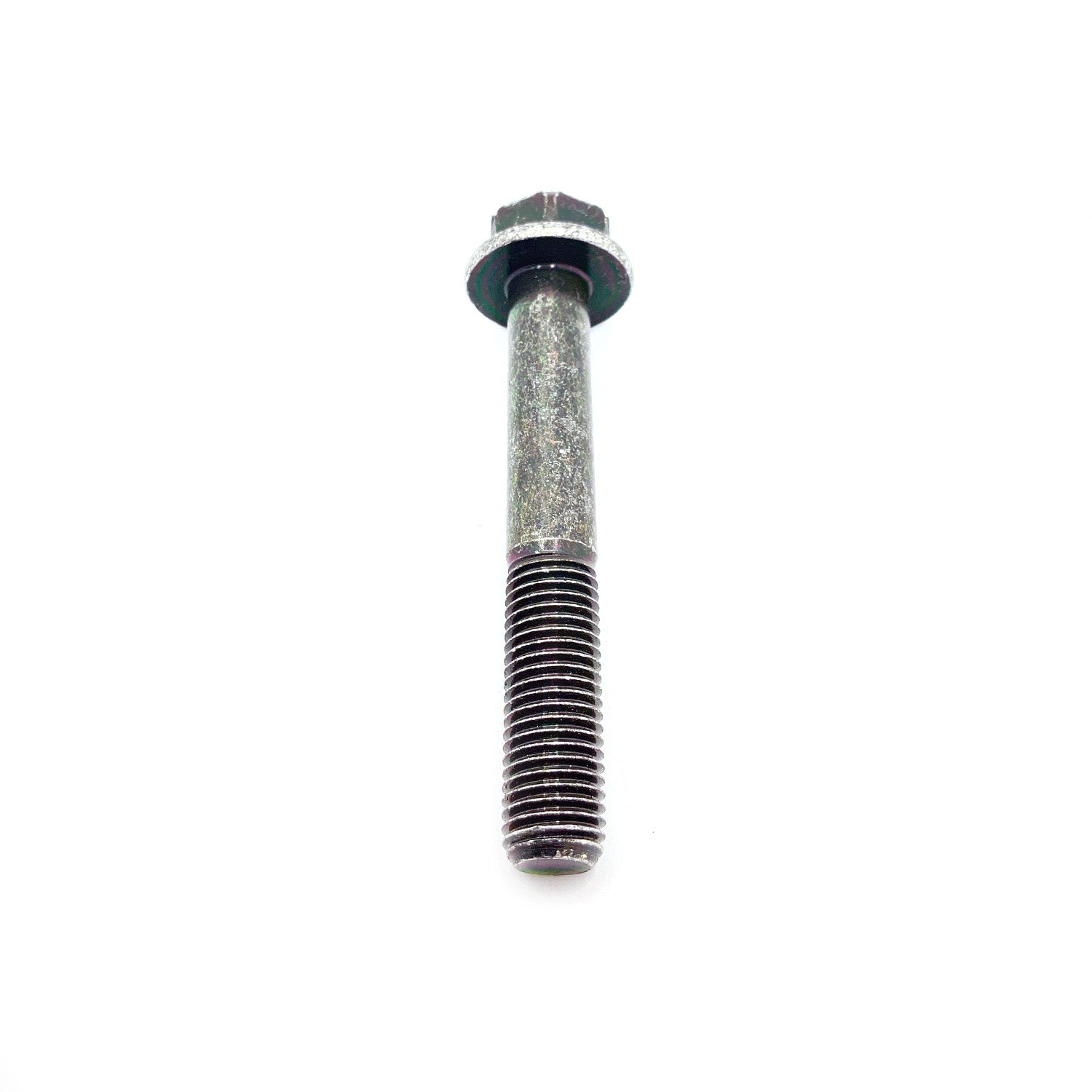 Gray metal hex flange screw with threaded lower shaft and integrated flange head.