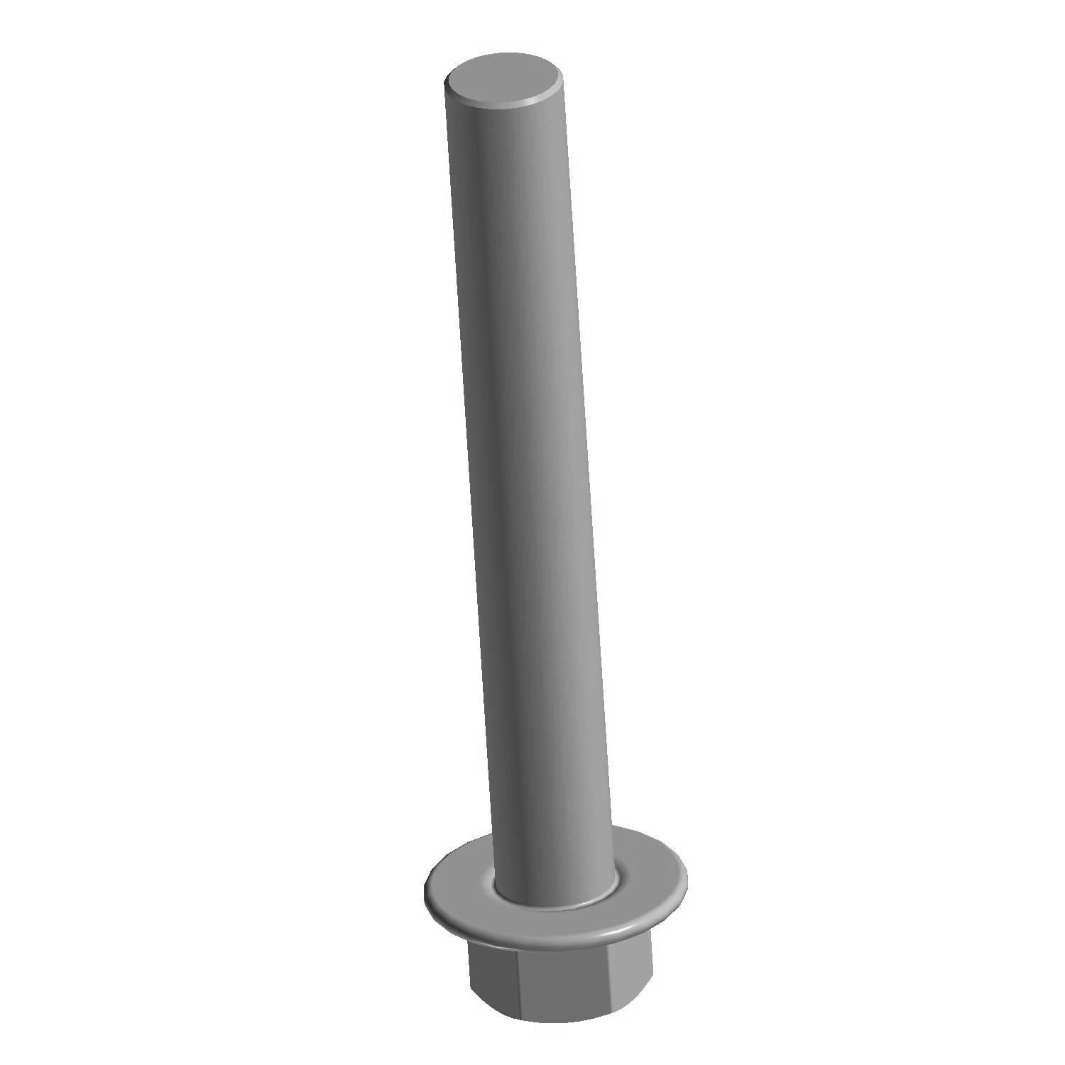 Silver hex flange screw with a long threaded shaft and flat circular flange base.