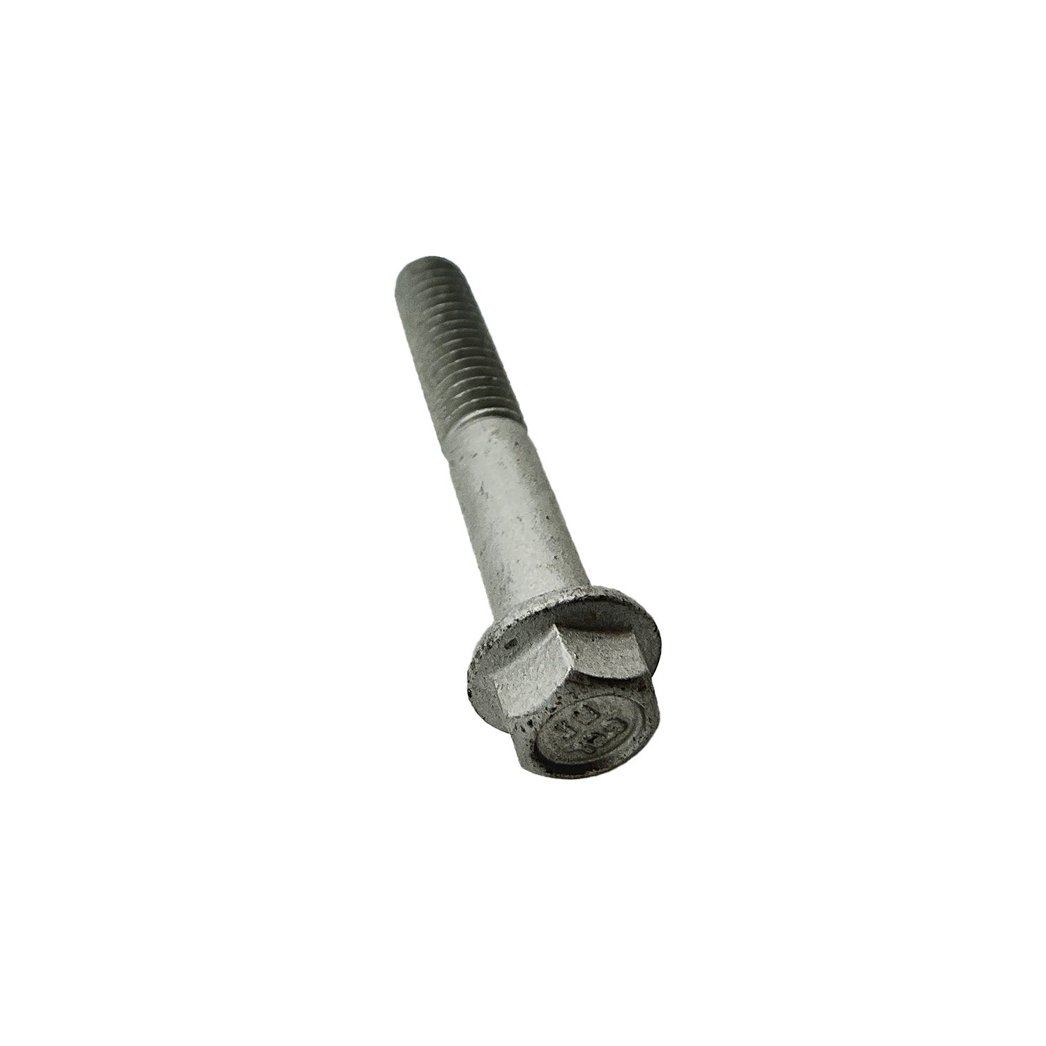 Silver metal hex head screw with partial threading and flat washer flange base.