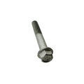 Silver metal hex head screw with partial threading and flat washer flange base.
