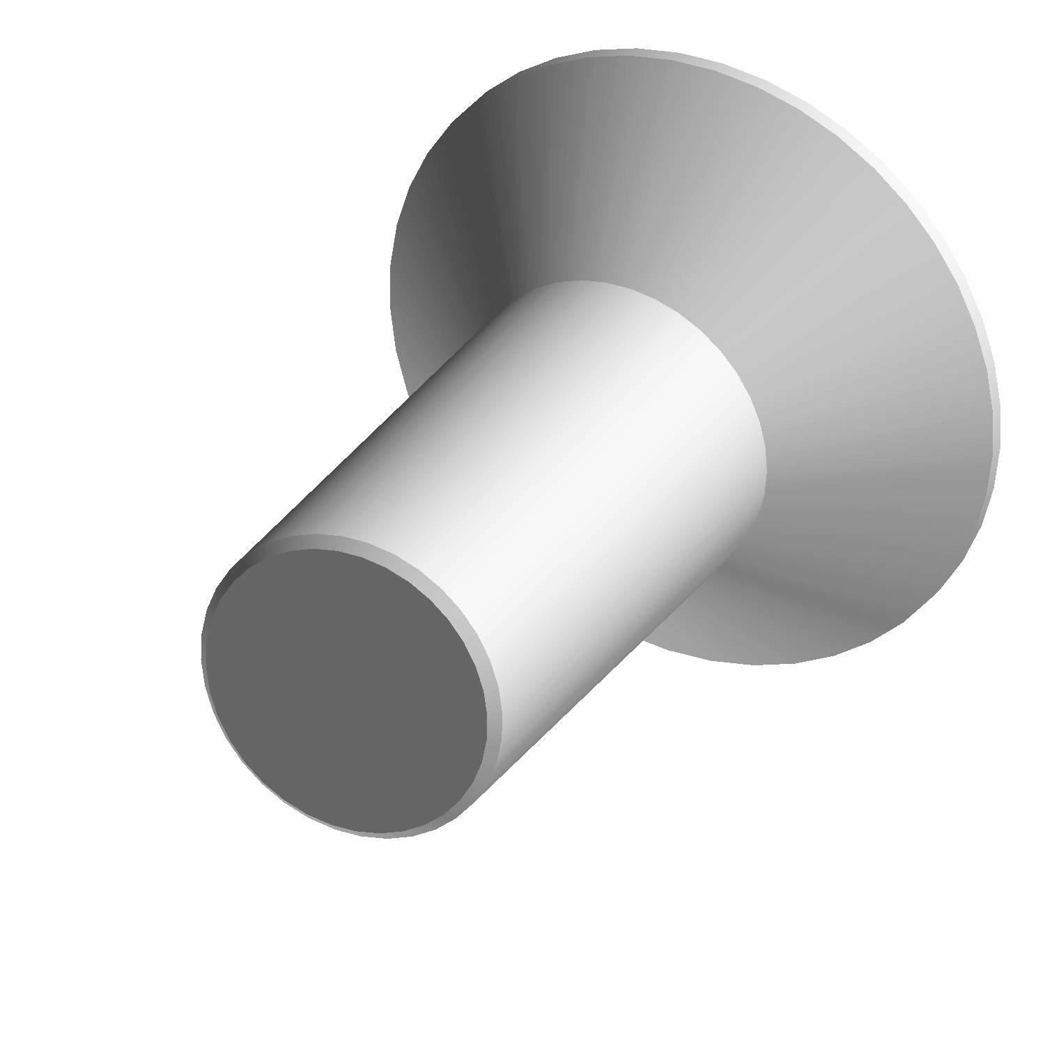Silver metal flanged screw with cylindrical shaft and wide flat head.