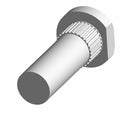 Silver hex head metal stud bolt with threaded shaft and knurled base section.