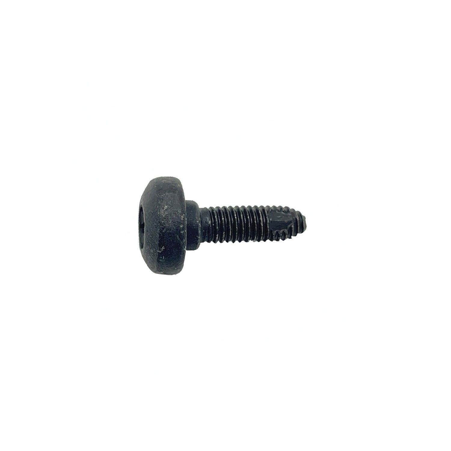 Black Torx button head screw with coarse threading and short length.