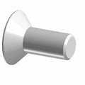 Silver metal screw with flat, countersunk head and smooth cylindrical shaft.