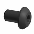 Black button head cap screw with hex socket drive, cylindrical threaded shaft, and smooth rounded top.