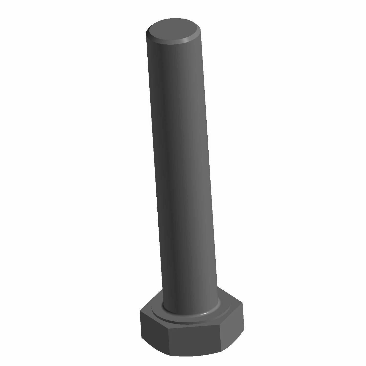 Black hex head screw with long cylindrical threaded shaft.