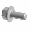 Silver hex flange screw with smooth cylindrical shaft and integrated washer base.