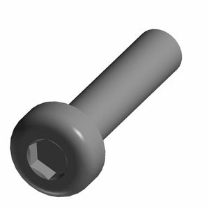 Gray metal hex socket head screw with smooth cylindrical shaft, M5x0.8x22 size.