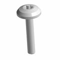 Silver metal bolt with a round, slightly domed head and a slot for a flathead screwdriver.