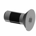 Short black metal bolt with a flat, wide head and hex socket drive.