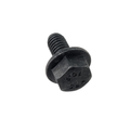 Black hex flange head screw M6x1.0x12 with threaded shaft, made of metal.