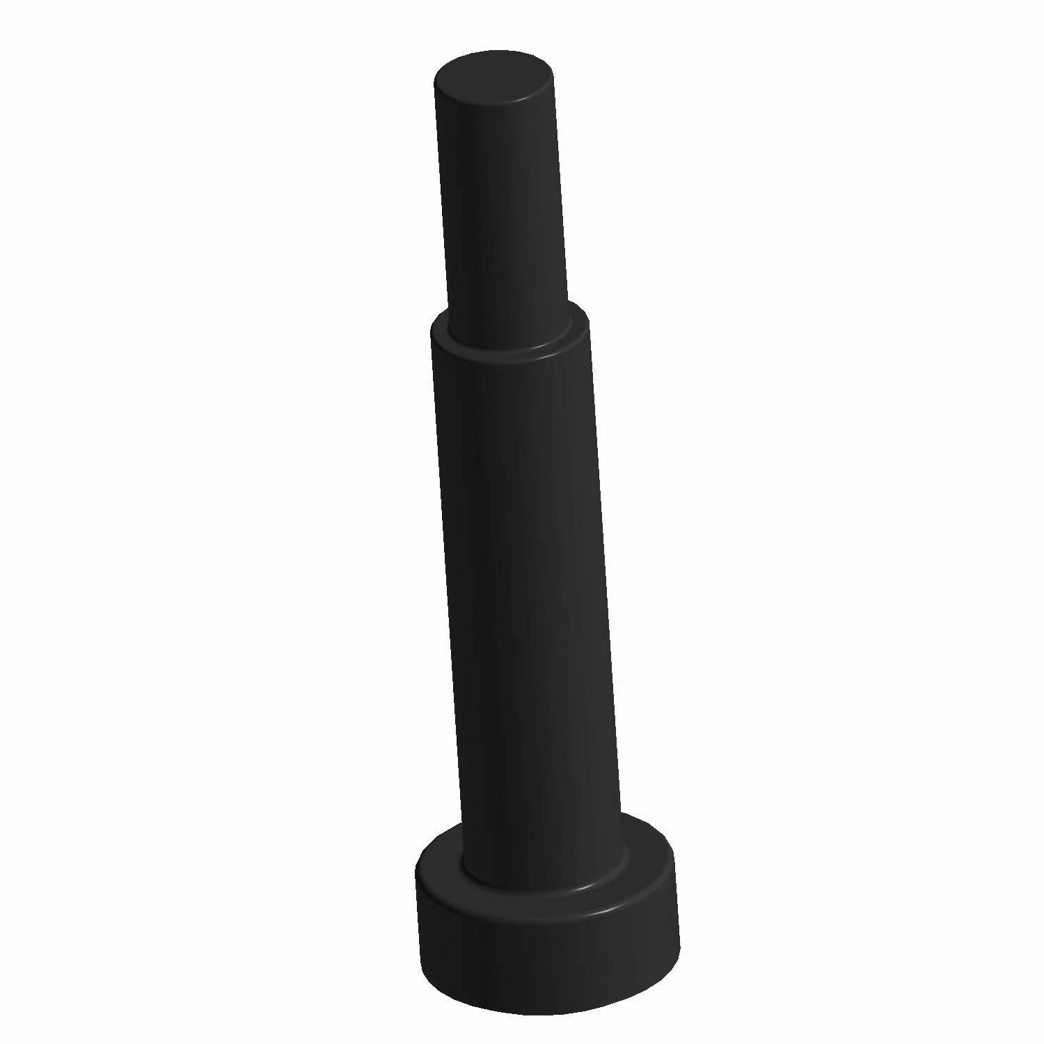 Black metal screw with a cylindrical shaft and a flat, round head.