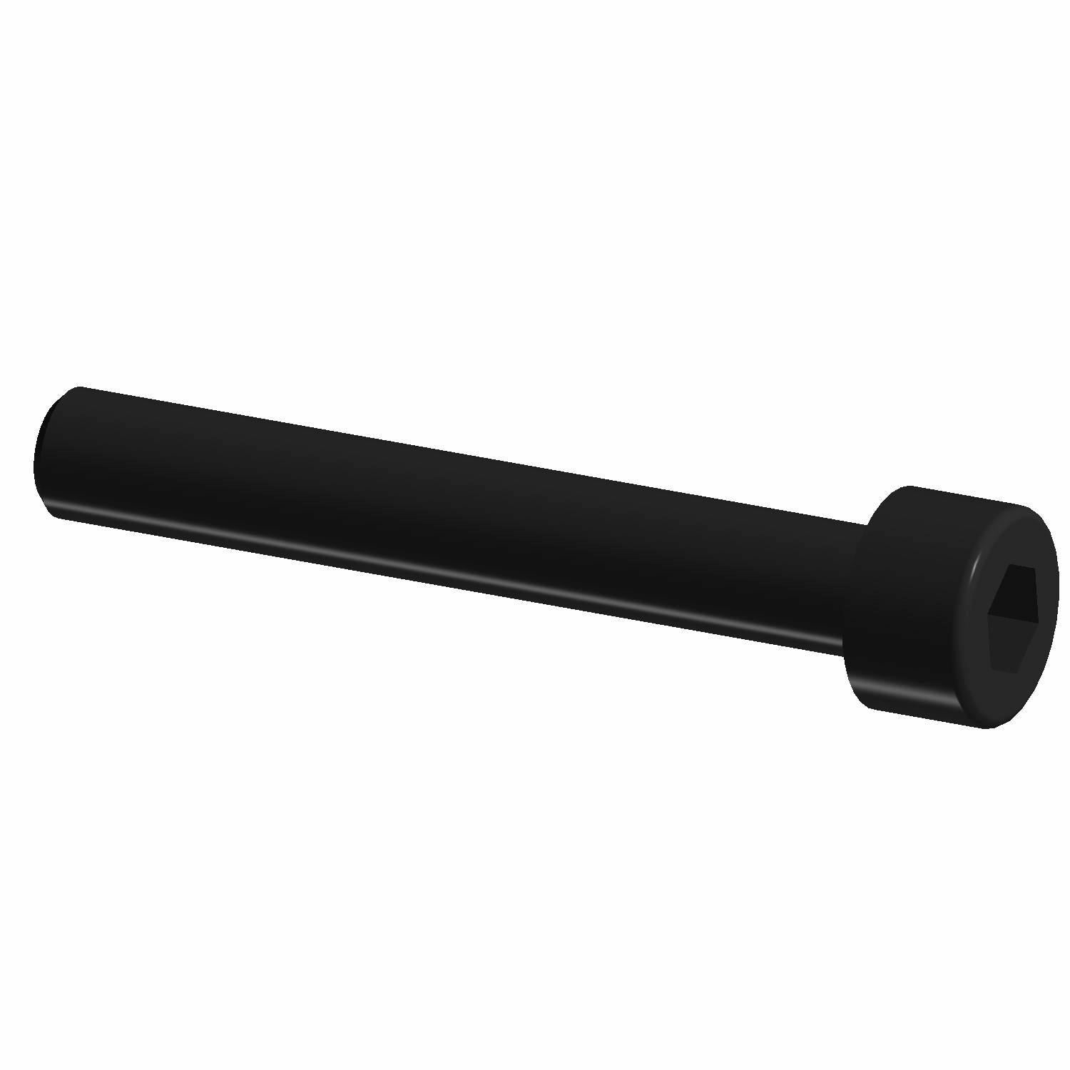Black metal socket head screw with hexagonal drive, long cylindrical shaft.