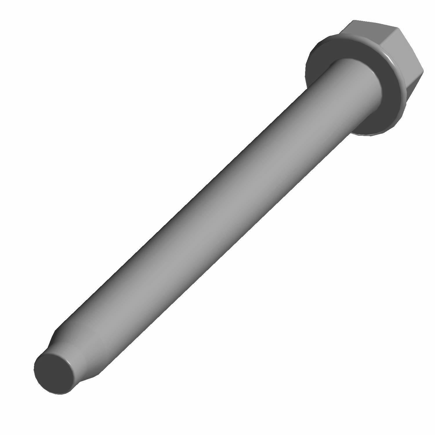Gray metal hex flange screw with threaded shaft, M7x1.0x70 size, 10.9 grade.