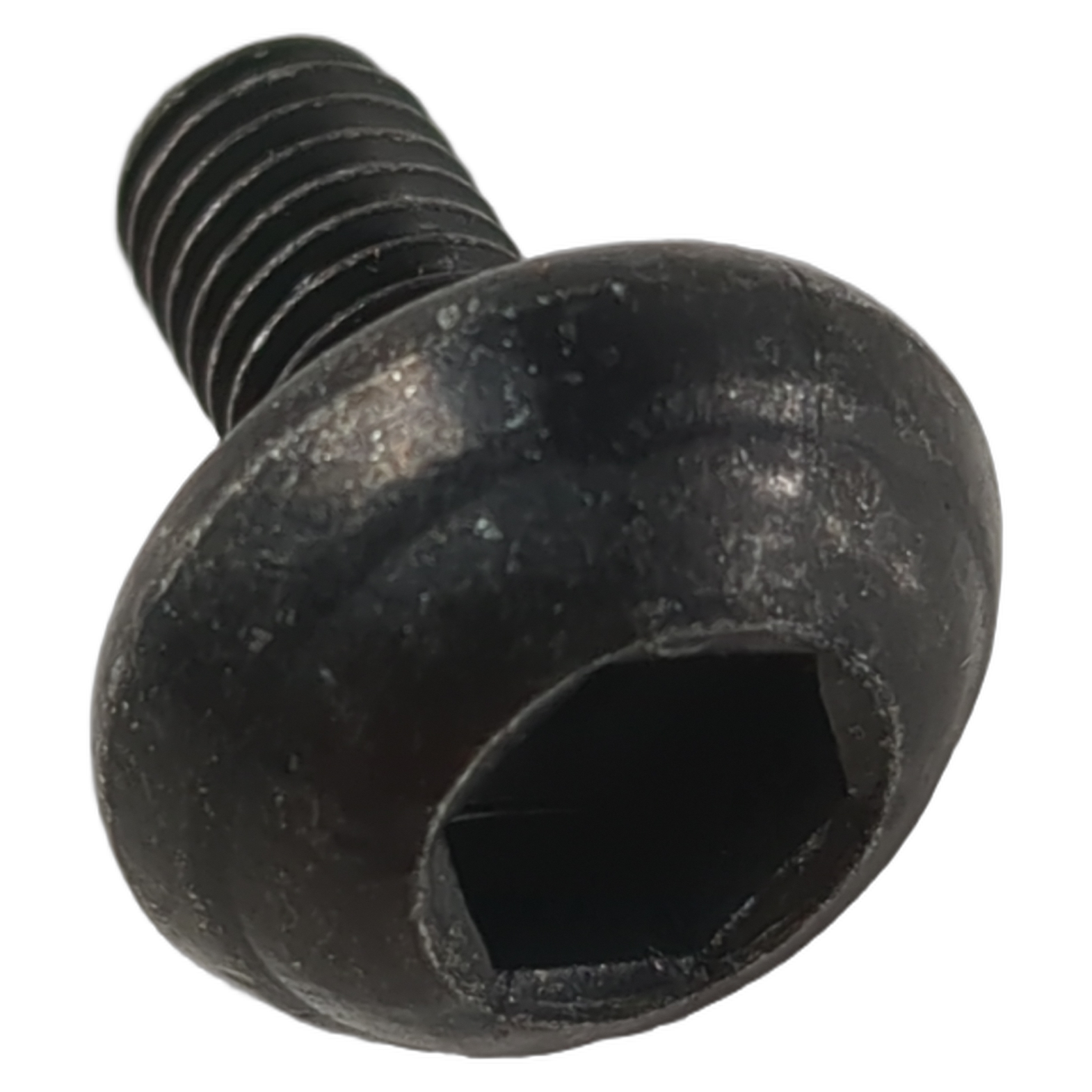 Black hex button head screw, M6x1.0x10, with threaded shaft and hex socket drive.